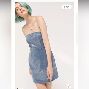 urban renewal Mini Dress Sequin Denim Blue Strapless Size Medium NWT
